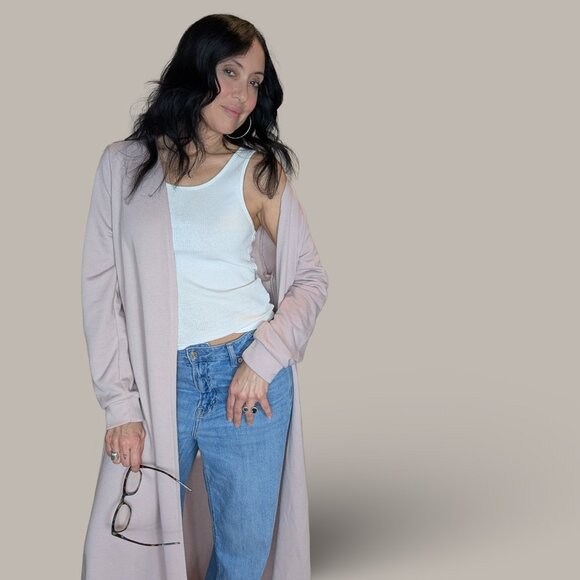 Dusty Pink Floor Length Duster Sweater - Large - Picture 3 of 8